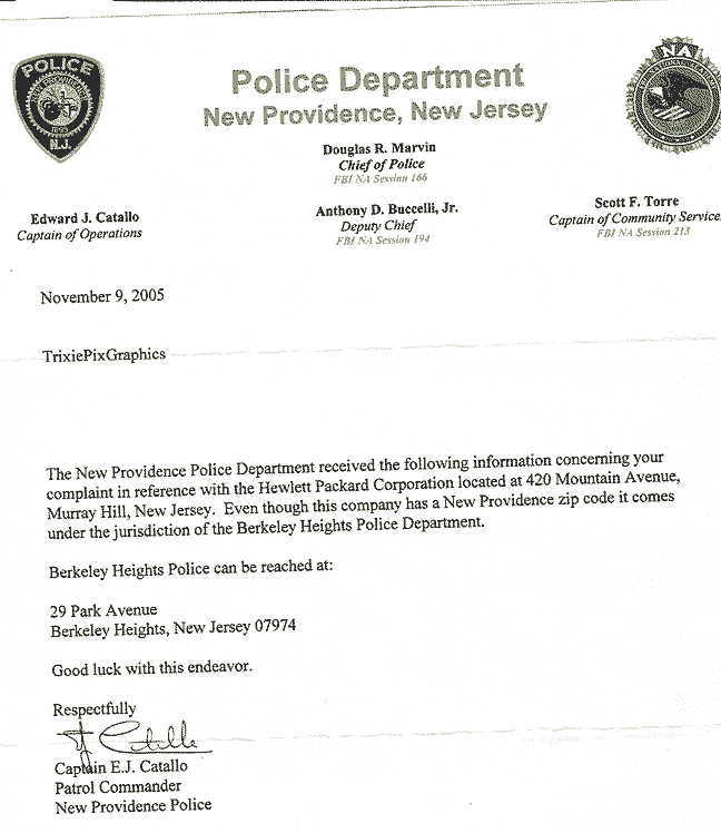 HP Financial Services Police Complaint (Providence Reply)